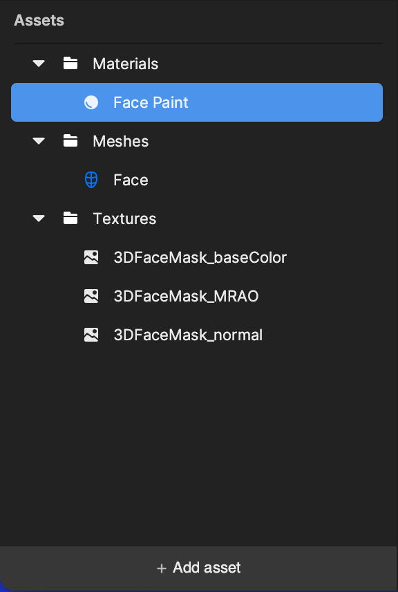Assets panel with the Materials folder open