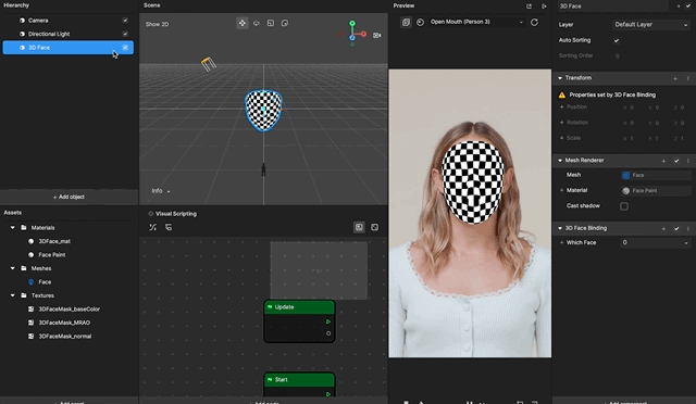 Assigning the PBR material to the 3D Face scene object